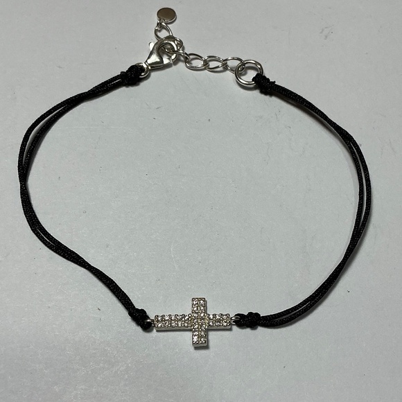 SILPADA Sterling Silver & black cord adjustable cross bracelet. 7 to 8” long - Picture 1 of 7